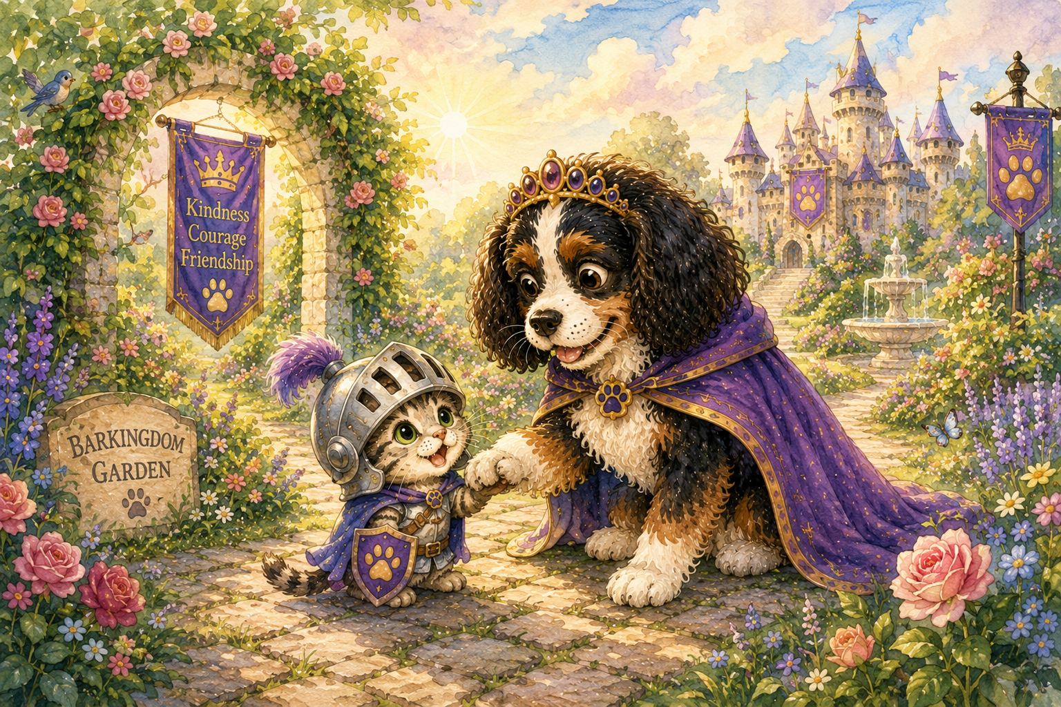 Princess Stella helping tiny Sir Ben in Barkingdom Garden